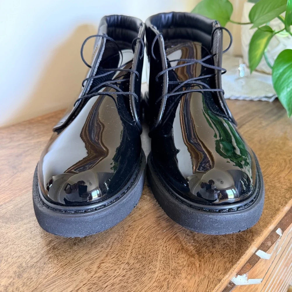 Bates High Gloss Chukka Boots Mens 10.5D Black Patent Uniform Duty Shoes Lace Up